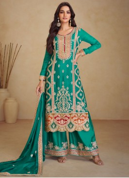 Green Buttons Ceremonial Trendy Designer Salwar Ka