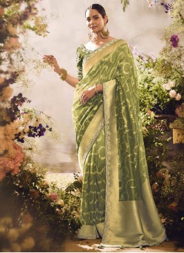 Green Ceremonial Silk Contemporary Saree