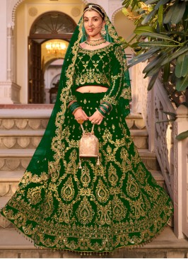 Green Ceremonial Velvet Designer Lehenga Choli