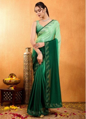 Green Chinon Classic Saree