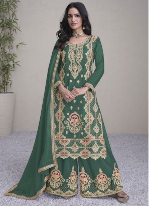 Green Chinon Readymade Salwar Kameez