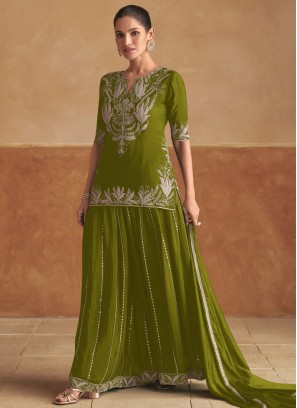 Green Chinon Trendy Salwar Kameez