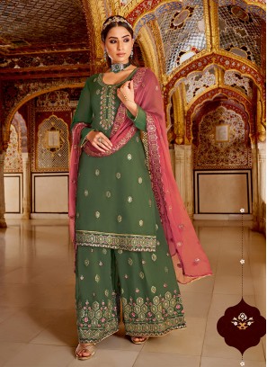 Green Color Georgette Readymade Palazoo Suit