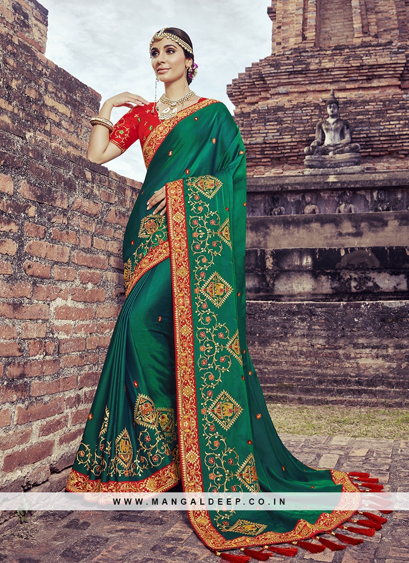 Wedding Function Wear Green Color Silk Saree