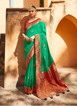 Green Color Silk Festive Wear Saree