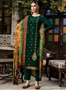 Green Color Silk Jacquard Dress Material
