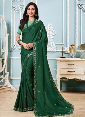 Green Color Silk Saree For Party