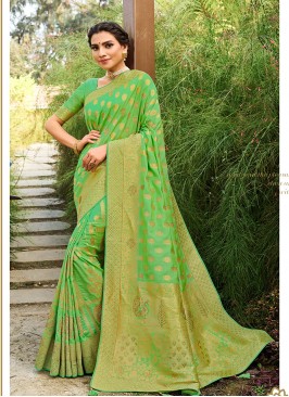 Green Color Woven Silk Saree