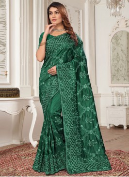 Green Cord Silk Contemporary Saree