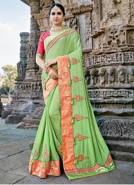 Green Designer Embroidered Party Wear Saree