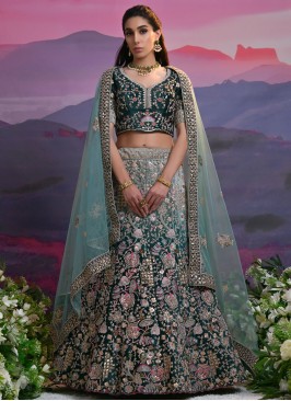 Green Diamond Lycra A Line Lehenga Choli