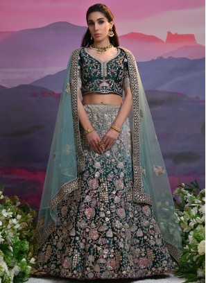 Green Diamond Lycra A Line Lehenga Choli