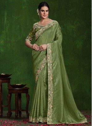 Green Diamond Silk Designer Saree