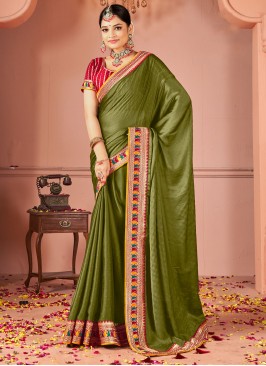 Green Embroidered Ceremonial Classic Saree