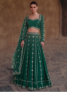 Green Embroidered Chinon Designer Lehenga Choli