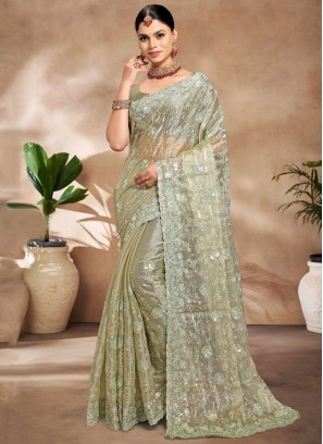 Green Embroidered Contemporary Saree