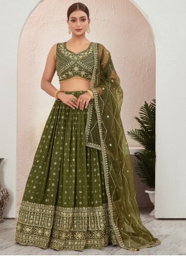 Green Embroidered Readymade Lehenga Choli