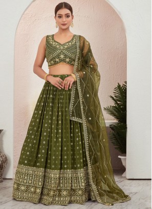 Green Embroidered Readymade Lehenga Choli