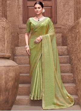 Green Embroidered Sangeet Classic Designer Saree