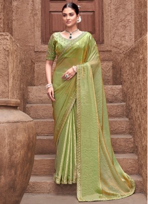 Green Embroidered Sangeet Classic Designer Saree