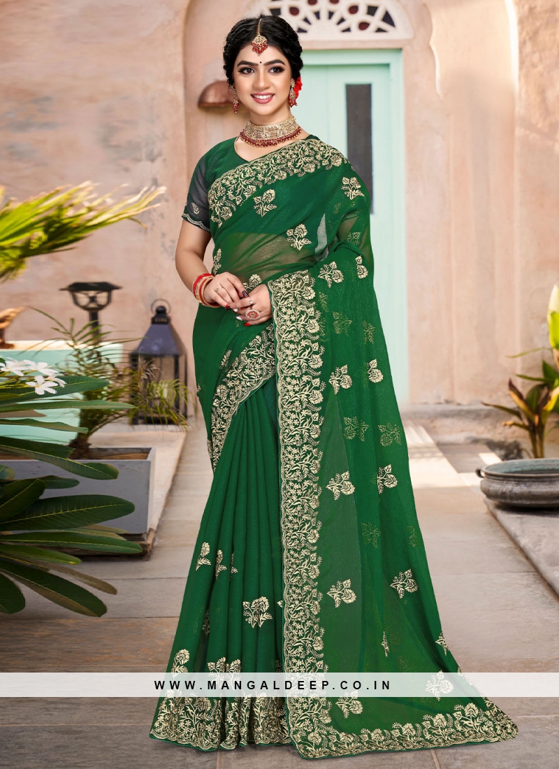 New Design Women satin Silk Platted Dark Green Indian Saree For Women | eBay