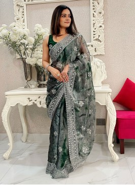 Green Festival Organza Contemporary Saree