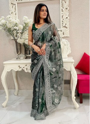 Green Festival Organza Contemporary Saree