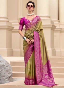 Green Festival Pure Silk Contemporary Saree