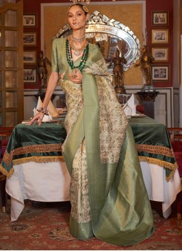 Green Festival Tussar Silk Contemporary Saree