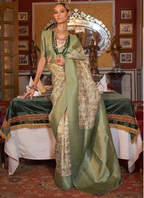 Green Festival Tussar Silk Contemporary Saree