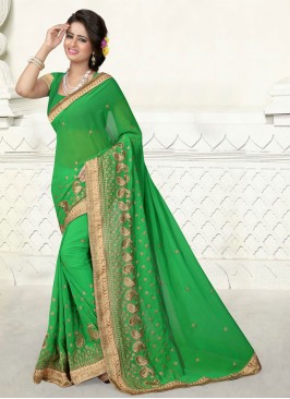 Green Georgette Party Casual Saree