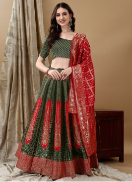 Green Jacquard Work Festival Designer Lehenga Choli