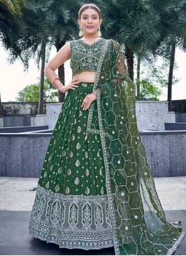 Green Jacquard Work Mehndi Readymade Lehenga Choli