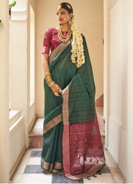 Green Linen Party Saree