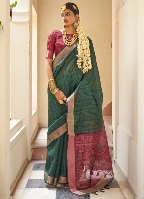 Green Linen Party Saree