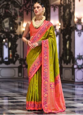 Green Meenakari Ceremonial Contemporary Saree