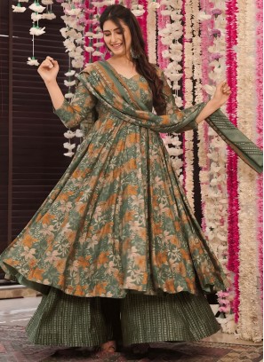 Green Muslin Festival Trendy Salwar Kameez