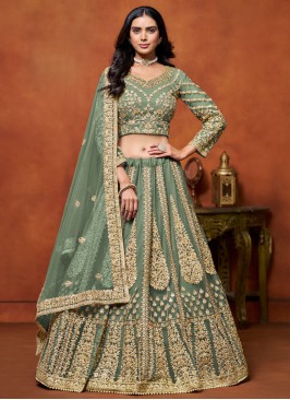 Green Net Reception Lehenga Choli