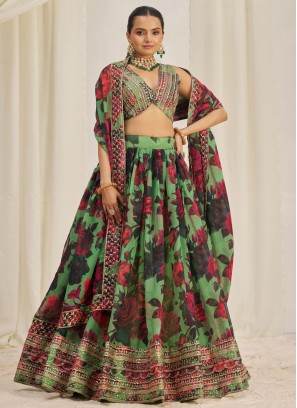 Green Organza Mehndi Lehenga Choli