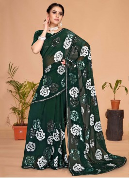 Green Party Georgette Trendy Saree