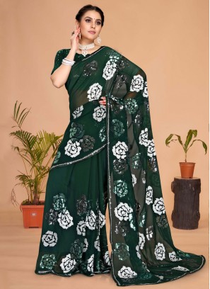 Green Party Georgette Trendy Saree