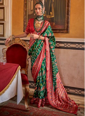 Green Patola Print Ceremonial Trendy Saree