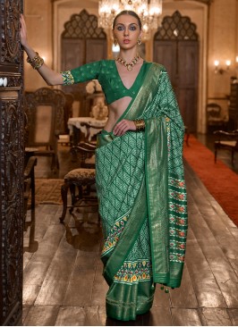 Green Patola Silk  Contemporary Style Saree