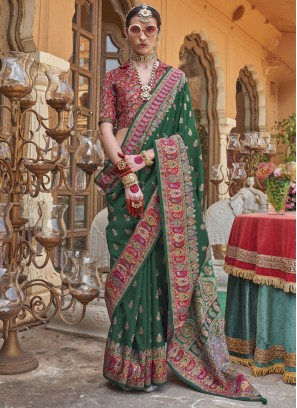 Green Print Designer Saree