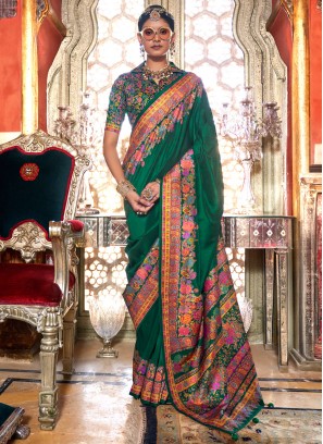 Green Print Party Contemporary Saree