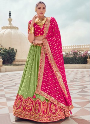 Green Print Tissue Lehenga Choli