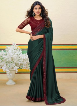 Green Shimmer Georgette Festival Designer Saree