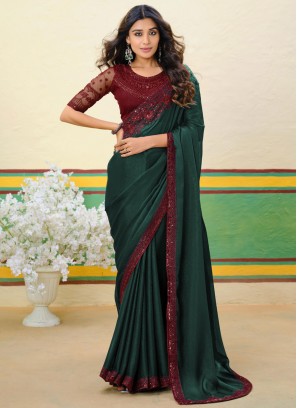 Green Shimmer Georgette Festival Designer Saree