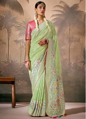 Green Silk Woven Designer Saree