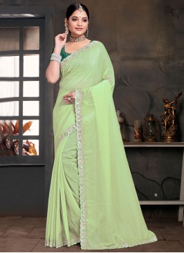 Green Silk Zircon Classic Saree